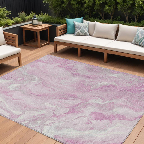 Homeroots 3' X 5' Abstract Washable Indoor Outdoor Area Rug - Durable, Stylish, And Stain-resistant Design Pink Polyester 618374