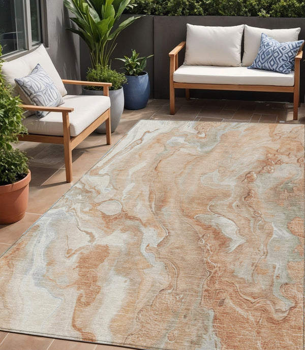 Homeroots 3' X 5' Abstract Washable Indoor Outdoor Area Rug - Durable, Stylish, And Stain-resistant Design Salmon Polyester 618377