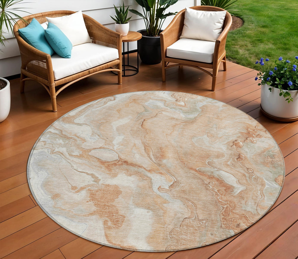 Homeroots 3' X 5' Abstract Washable Indoor Outdoor Area Rug - Durable, Stylish, And Stain-resistant Design Salmon Polyester 618378