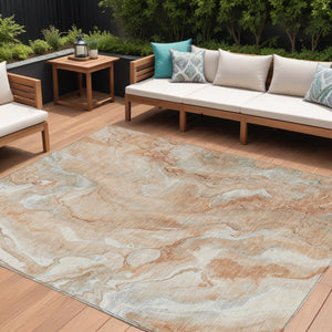 Homeroots 3' X 5' Abstract Washable Indoor Outdoor Area Rug - Durable, Stylish, And Stain-resistant Design Salmon Polyester 618381
