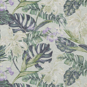 HomeRoots 5' Botanical Leaves Area Rug in Artichoke Green, Lavender & Ivory - Washable for Indoor/Outdoor Use 8' X 10' 618385