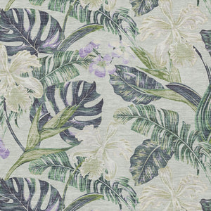 HomeRoots 5' Botanical Leaves Area Rug in Artichoke Green, Lavender & Ivory - Washable for Indoor/Outdoor Use 10' X 14' 618387