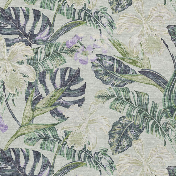 HomeRoots 5' Botanical Leaves Area Rug in Artichoke Green, Lavender & Ivory - Washable for Indoor/Outdoor Use 10' X 14' 618387