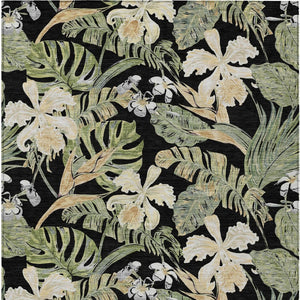 Homeroots 3' Stylish Botanical Leaves Area Rug - Durable, Washable, Perfect For Indoor & Outdoor Spaces Black Polyester 618389