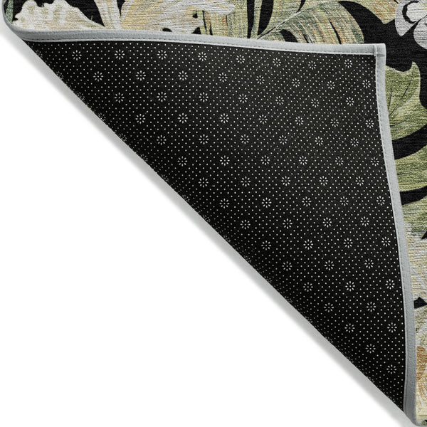 Homeroots 3' Stylish Botanical Leaves Area Rug - Durable, Washable, Perfect For Indoor & Outdoor Spaces Black Polyester 618389