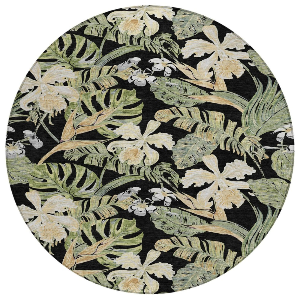 HomeRoots 5' Botanical Leaves Area Rug - Washable, Durable, Indoor Outdoor Design for Your Home & Patio Spaces 8' Round 618390