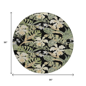 Homeroots 3' Stylish Botanical Leaves Area Rug - Durable, Washable, Perfect For Indoor & Outdoor Spaces Black Polyester 618390