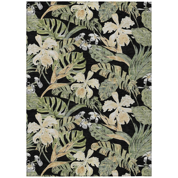 HomeRoots 5' Botanical Leaves Area Rug - Washable, Durable, Indoor Outdoor Design for Your Home & Patio Spaces 8' X 10' 618391