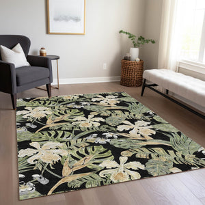 HomeRoots 5' Botanical Leaves Area Rug - Washable, Durable, Indoor Outdoor Design for Your Home & Patio Spaces 8' X 10' 618391