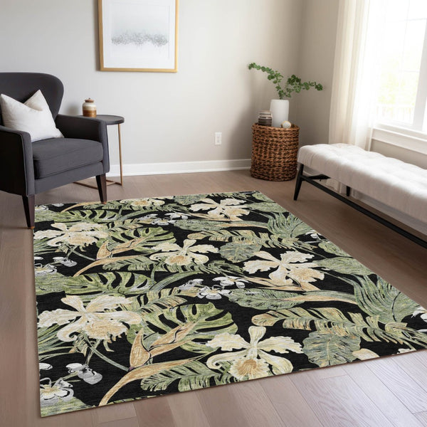 HomeRoots 5' Botanical Leaves Area Rug - Washable, Durable, Indoor Outdoor Design for Your Home & Patio Spaces 8' X 10' 618391