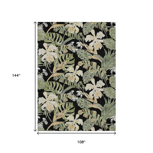HomeRoots 5' Botanical Leaves Area Rug - Washable, Durable, Indoor Outdoor Design for Your Home & Patio Spaces 9' X 12' 618392