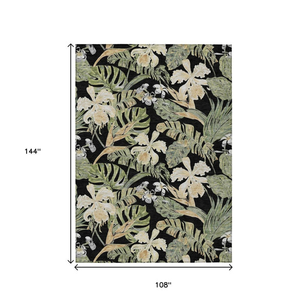 HomeRoots 5' Botanical Leaves Area Rug - Washable, Durable, Indoor Outdoor Design for Your Home & Patio Spaces 9' X 12' 618392