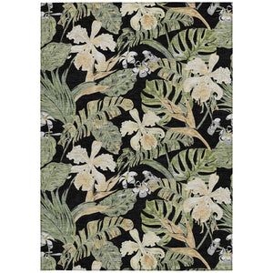 Homeroots 3' Stylish Botanical Leaves Area Rug - Durable, Washable, Perfect For Indoor & Outdoor Spaces Black Polyester 618393