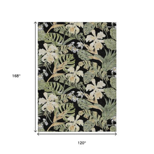 Homeroots 3' Stylish Botanical Leaves Area Rug - Durable, Washable, Perfect For Indoor & Outdoor Spaces Black Polyester 618393