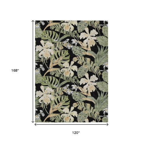 Homeroots 3' Stylish Botanical Leaves Area Rug - Durable, Washable, Perfect For Indoor & Outdoor Spaces Black Polyester 618393