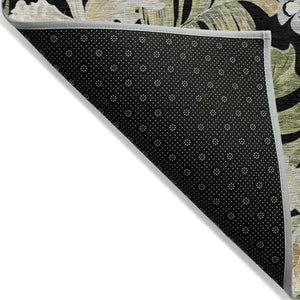 Homeroots 3' Stylish Botanical Leaves Area Rug - Durable, Washable, Perfect For Indoor & Outdoor Spaces Black Polyester 618393