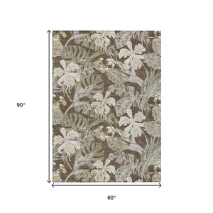 HomeRoots 5' Botanical Leaves Area Rug – Durable, Machine-Washable Charm for Indoor & Outdoor Spaces 5' X 8' 618395