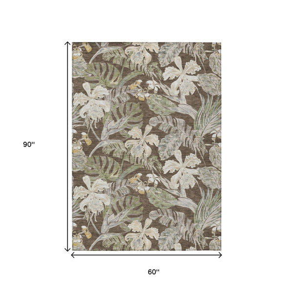HomeRoots 5' Botanical Leaves Area Rug – Durable, Machine-Washable Charm for Indoor & Outdoor Spaces 5' X 8' 618395
