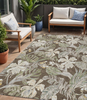 HomeRoots 5' Botanical Leaves Area Rug – Durable, Machine-Washable Charm for Indoor & Outdoor Spaces 5' X 8' 618395