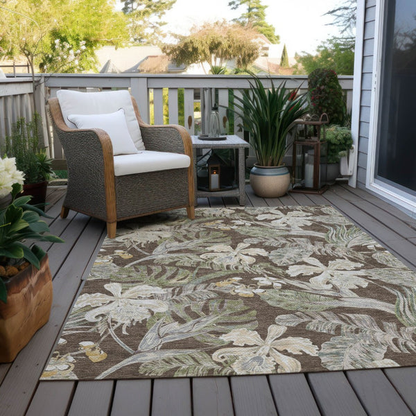 HomeRoots 5' Botanical Leaves Area Rug – Durable, Machine-Washable Charm for Indoor & Outdoor Spaces 5' X 8' 618395