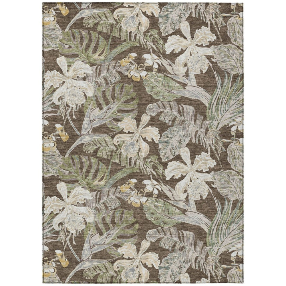 HomeRoots 5' Botanical Leaves Area Rug – Durable, Machine-Washable Charm for Indoor & Outdoor Spaces 5' X 8' 618395