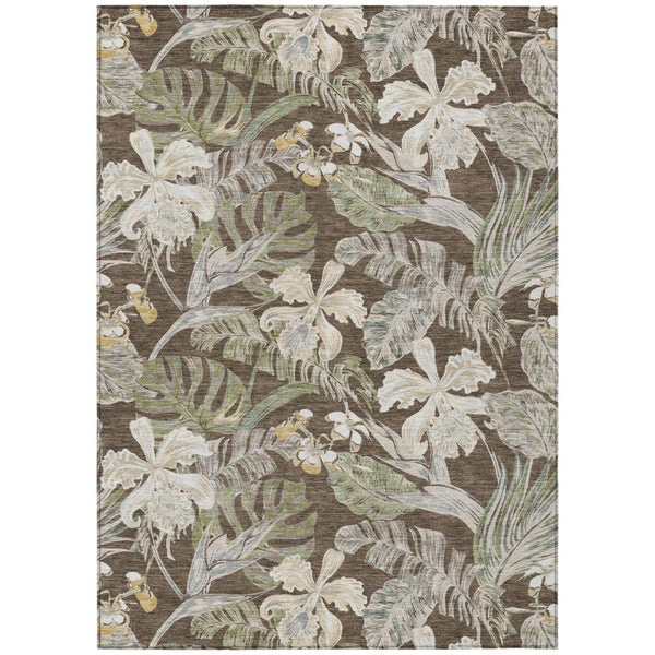 HomeRoots 5' Botanical Leaves Area Rug – Durable, Machine-Washable Charm for Indoor & Outdoor Spaces 5' X 8' 618395