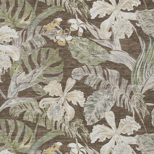 HomeRoots 5' Botanical Leaves Area Rug – Durable, Machine-Washable Charm for Indoor & Outdoor Spaces 5' X 8' 618395