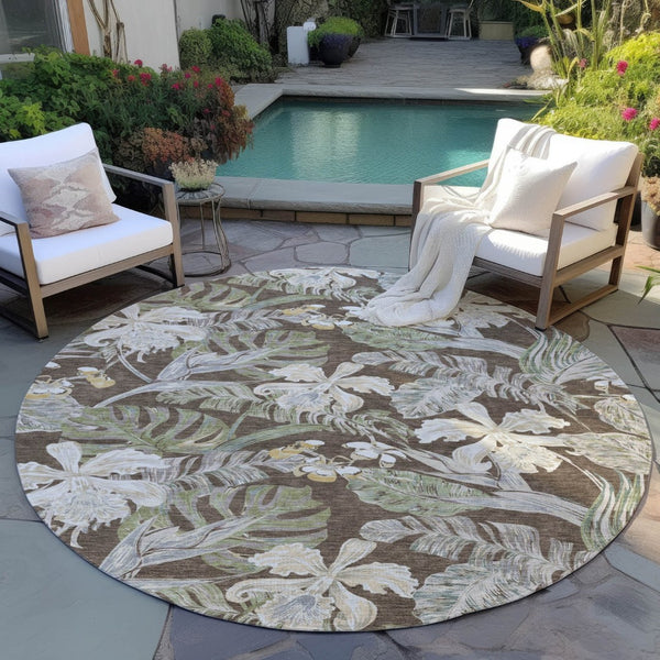 HomeRoots 5' Botanical Leaves Area Rug – Durable, Machine-Washable Charm for Indoor & Outdoor Spaces 8' Round 618396