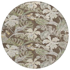 HomeRoots 5' Botanical Leaves Area Rug – Durable, Machine-Washable Charm for Indoor & Outdoor Spaces 8' Round 618396