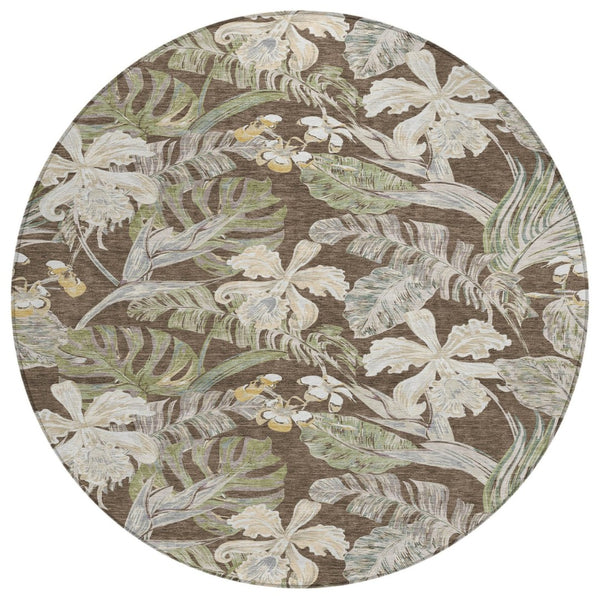 HomeRoots 5' Botanical Leaves Area Rug – Durable, Machine-Washable Charm for Indoor & Outdoor Spaces 8' Round 618396