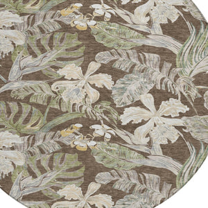 HomeRoots 5' Botanical Leaves Area Rug – Durable, Machine-Washable Charm for Indoor & Outdoor Spaces 8' Round 618396