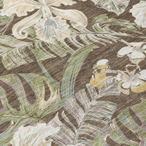 HomeRoots 5' Botanical Leaves Area Rug – Durable, Machine-Washable Charm for Indoor & Outdoor Spaces 8' Round 618396