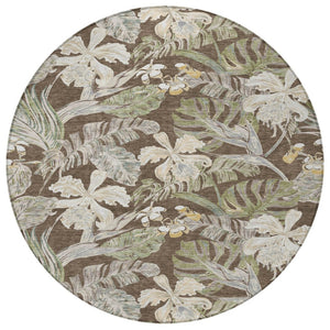 HomeRoots 5' Botanical Leaves Area Rug – Durable, Machine-Washable Charm for Indoor & Outdoor Spaces 8' Round 618396