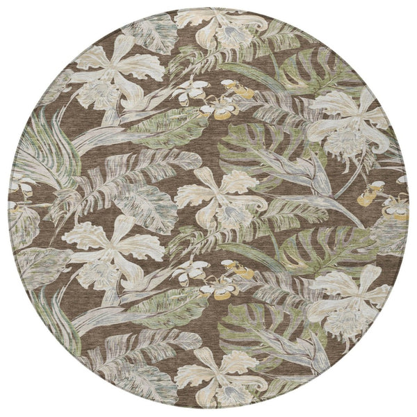 HomeRoots 5' Botanical Leaves Area Rug – Durable, Machine-Washable Charm for Indoor & Outdoor Spaces 8' Round 618396