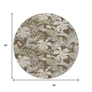 HomeRoots 5' Botanical Leaves Area Rug – Durable, Machine-Washable Charm for Indoor & Outdoor Spaces 8' Round 618396