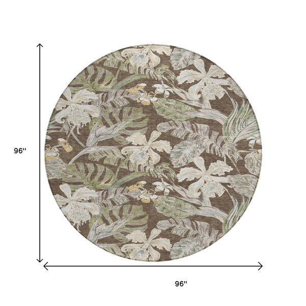 HomeRoots 5' Botanical Leaves Area Rug – Durable, Machine-Washable Charm for Indoor & Outdoor Spaces 8' Round 618396