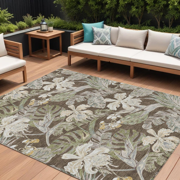 HomeRoots 5' Botanical Leaves Area Rug – Durable, Machine-Washable Charm for Indoor & Outdoor Spaces 8' X 10' 618397