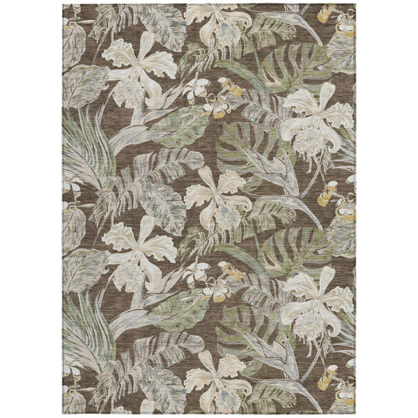 HomeRoots 5' Botanical Leaves Area Rug – Durable, Machine-Washable Charm for Indoor & Outdoor Spaces 9' X 12' 618398