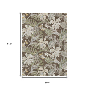 HomeRoots 5' Botanical Leaves Area Rug – Durable, Machine-Washable Charm for Indoor & Outdoor Spaces 9' X 12' 618398