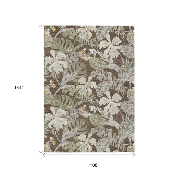 HomeRoots 5' Botanical Leaves Area Rug – Durable, Machine-Washable Charm for Indoor & Outdoor Spaces 9' X 12' 618398