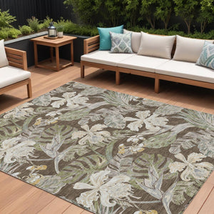 HomeRoots 5' Botanical Leaves Area Rug – Durable, Machine-Washable Charm for Indoor & Outdoor Spaces 9' X 12' 618398