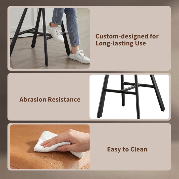 English Elm Faux Leather Counter Stools Set of Two Ergonomic Curved Back Metal Frame Kitchen Seating Cognac W5096P400395