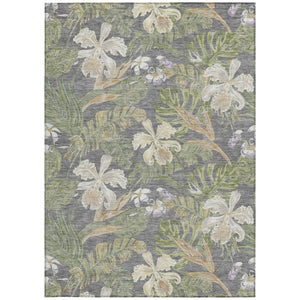 Homeroots 3' Stylish Botanical Leaves Area Rug - Durable, Washable, Perfect For Indoor & Outdoor Spaces Gray Polyester 618400