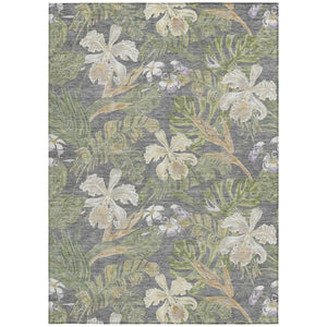HomeRoots 5' Gray Beige and Olive Green Botanical Leaves Area Rug - Washable, Durable for Indoor or Outdoor Use 5' X 8' 618401