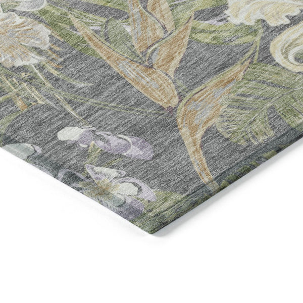 HomeRoots 5' Gray Beige and Olive Green Botanical Leaves Area Rug - Washable, Durable for Indoor or Outdoor Use 8' X 10' 618403