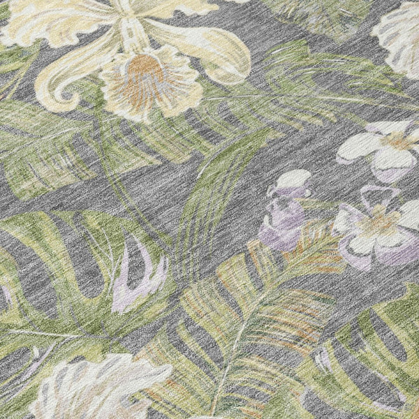 HomeRoots 5' Gray Beige and Olive Green Botanical Leaves Area Rug - Washable, Durable for Indoor or Outdoor Use 8' X 10' 618403