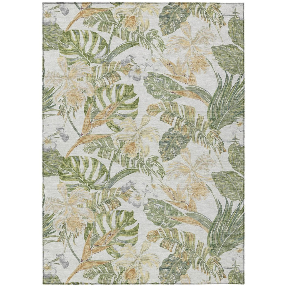 HomeRoots 5' Indoor Outdoor Area Rug - Elegant Botanical Leaves in Ivory, Wheat & Olive Green for Any Space 5' X 8' 618407