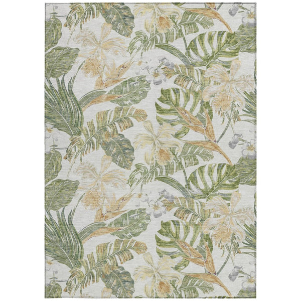 HomeRoots 5' Indoor Outdoor Area Rug - Elegant Botanical Leaves in Ivory, Wheat & Olive Green for Any Space 5' X 8' 618407