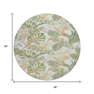 HomeRoots 5' Indoor Outdoor Area Rug - Elegant Botanical Leaves in Ivory, Wheat & Olive Green for Any Space 8' Round 618408
