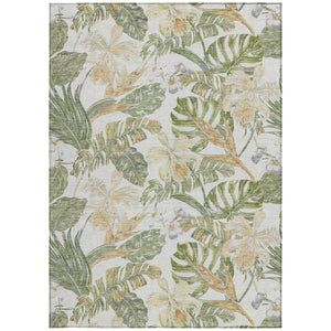 HomeRoots 5' Indoor Outdoor Area Rug - Elegant Botanical Leaves in Ivory, Wheat & Olive Green for Any Space 9' X 12' 618410